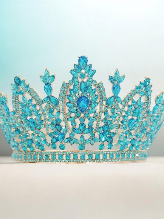Silver Tiara Crown, ocean blue crystal crown, Royal Queen Tiara, pageant crown main image 7